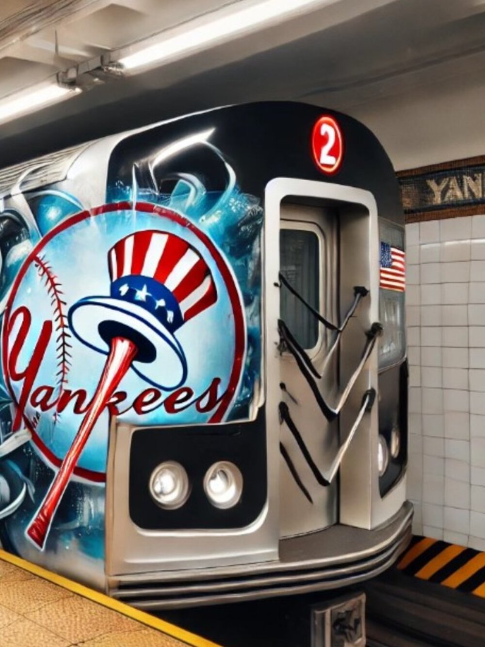NY Yankees Subway Train Print + Official MTA NYC Subway Map 23x32 New York City - Picture 3 of 5